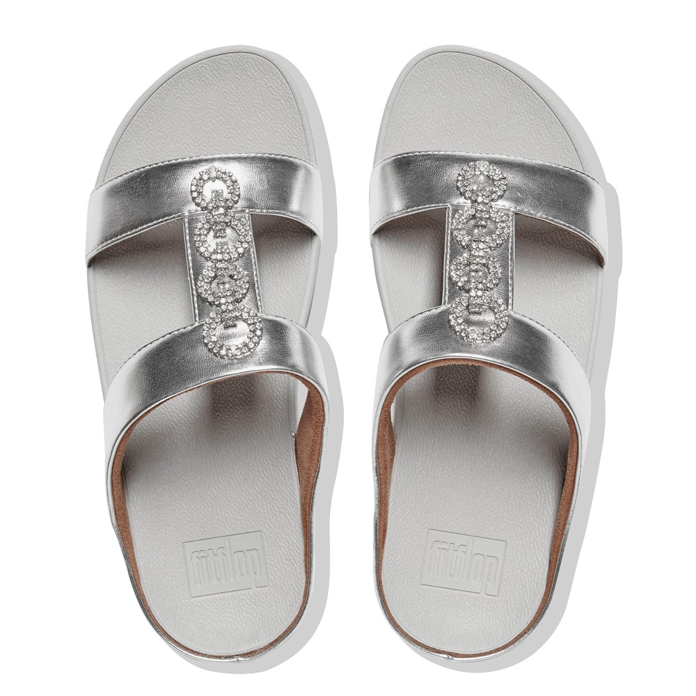 Fitflop Womens Slides - Fino Sparkle - Silver - 184-OQETHP